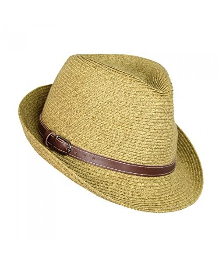 Straw Panama Hat Tweed Fesitival Fedora with Faux Leather Hatband Packable