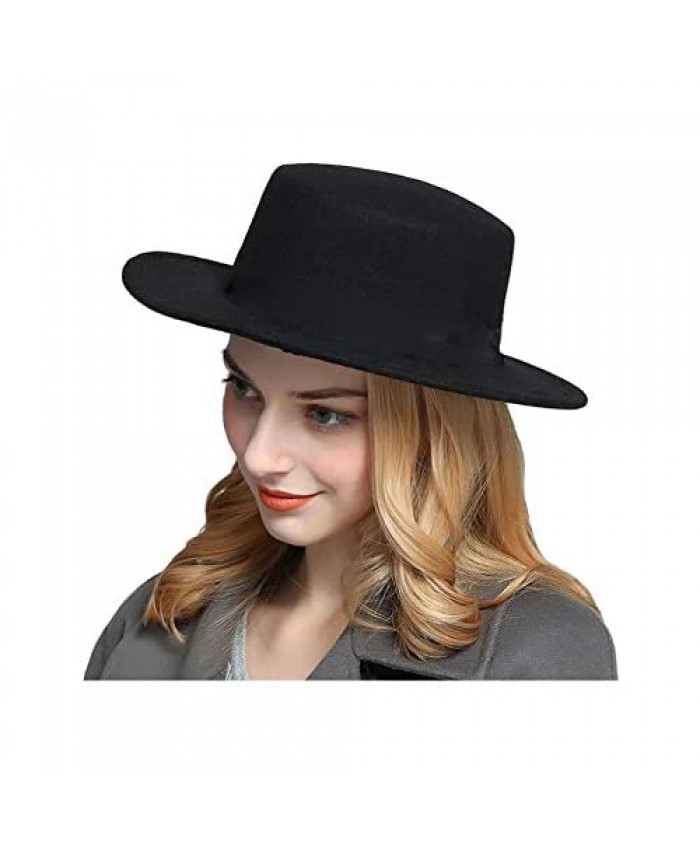VANTOBEST 1Pcs Women or Men Wide Brim Fedora Hat Black Wool Blend Felt Hats Jazz Hat Cap