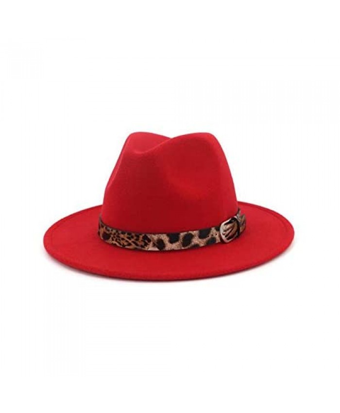 XINGZI Fashion Wool Blend Wide Brim Felt Fedora Hats Trilby Cap with Leopard Band