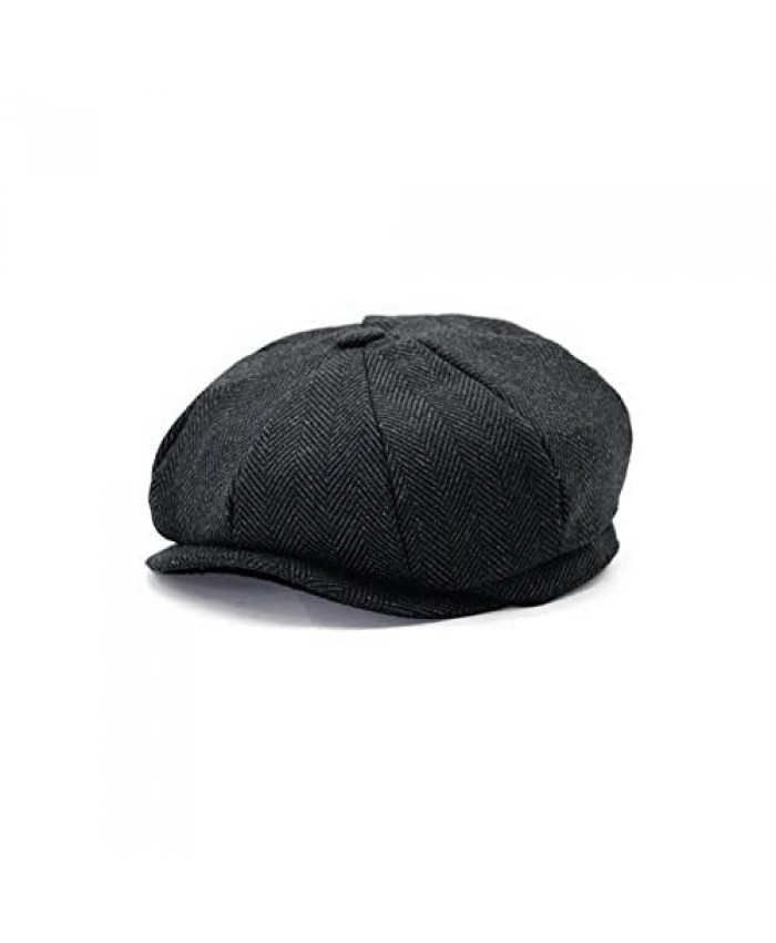 Crazy Cart Men's Women's Premium Wool Blend 8Panels Plaid Herringbone Newsboy Hat