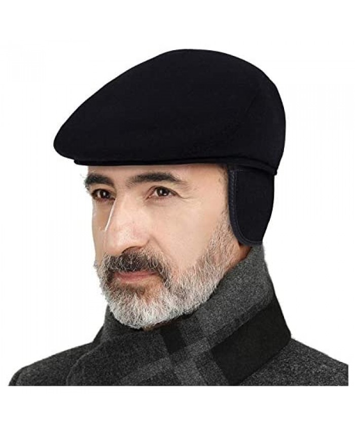DOCILA Ivy Cap for Men Retractable Invisible Earflap Caps Warm Outdoor Wool Blend Beret Flat Newsboy Gatsby Hats