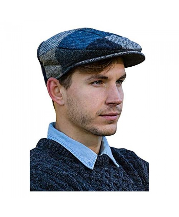 Donegal Tweed Hat for Men's Irish Patchwork Cap Made in Ireland 100% Wool