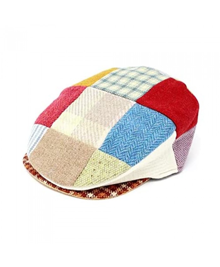 Hanna Hats Men's Irish Donegal Tweed Vintage Flat Cap (Multicolor X-Large) Patchwork Bright