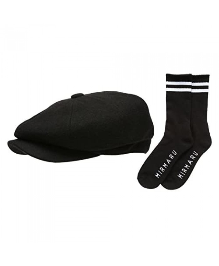 Men's Premium 8 Panel Wool Blend Newsboy Ivy Hat with Socks.