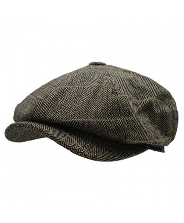 Men's Wool Blend Applejack Houndstooth Plaid Ivy Newsboy Hat