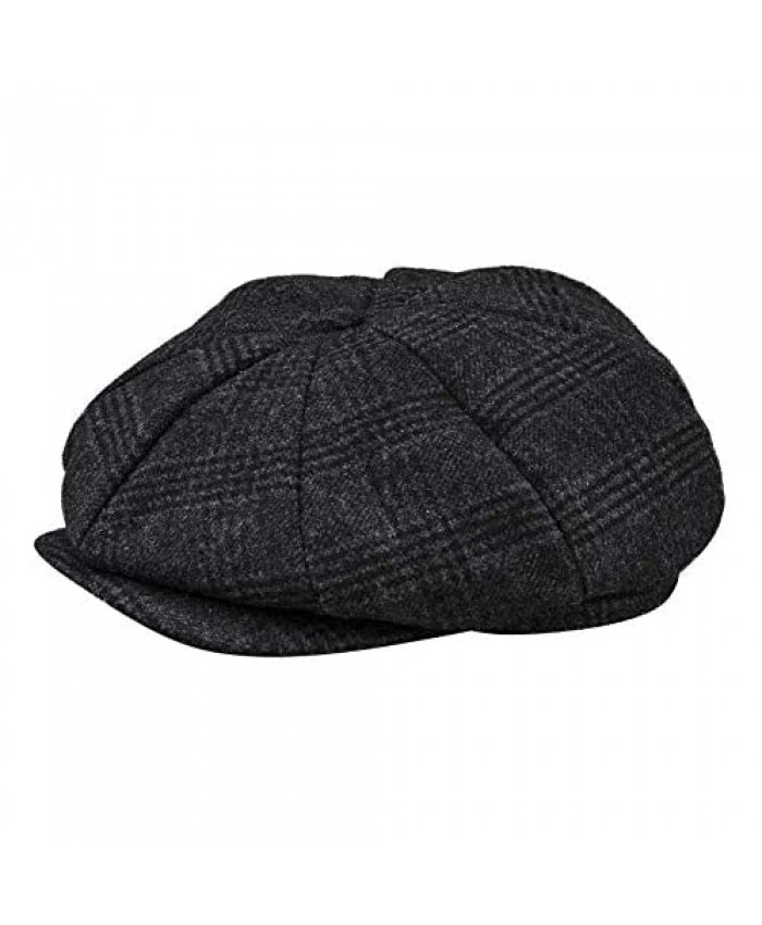 Men's Wool Blend Newsboy Flat Cap 8 Panel Gatsby Ivy Cabbie Beret Hat Adjustable Grey Coffee