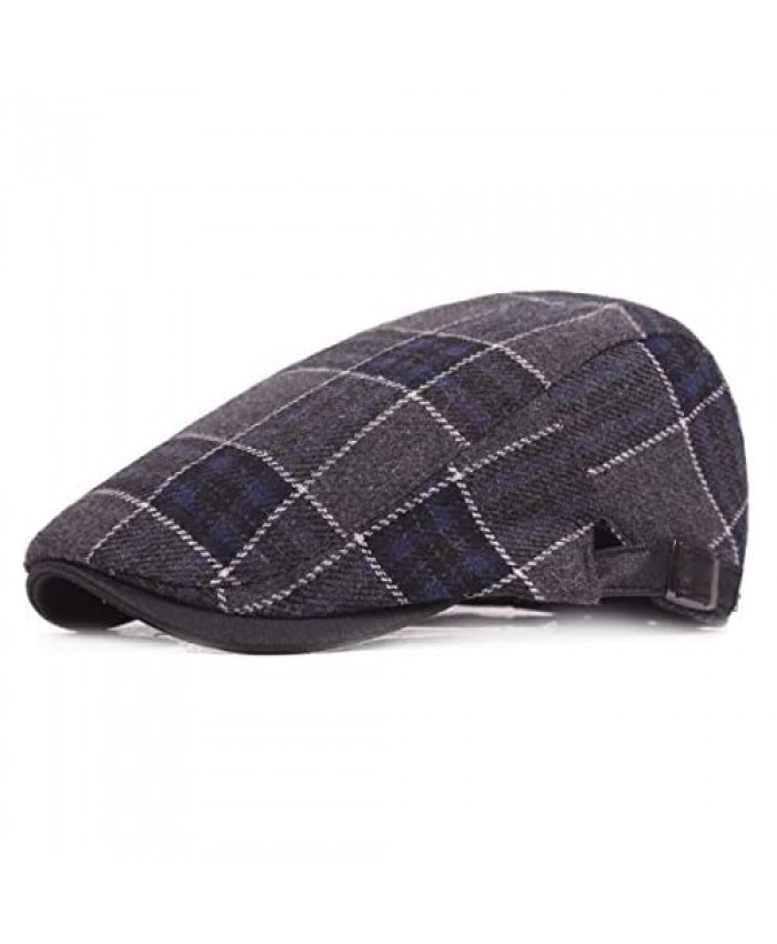Mongous Mens Classic Plaid Beret Autumn Winter Tweed Wool Flat Cap Newsboy Hat