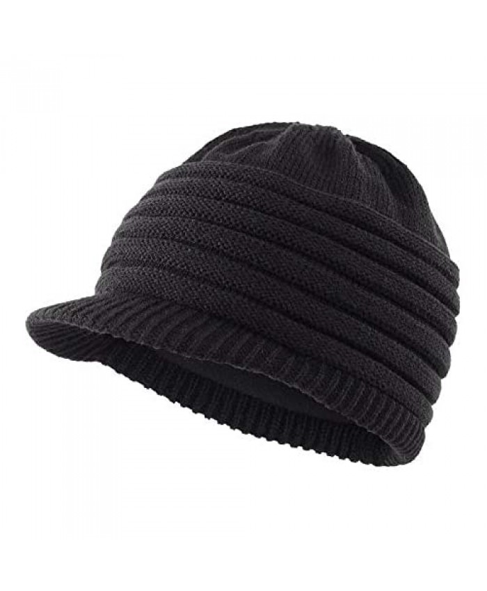 Home Prefer Mens Winter Beanie Hat with Visor Acrylic Fleece Knit Newsboy Cap