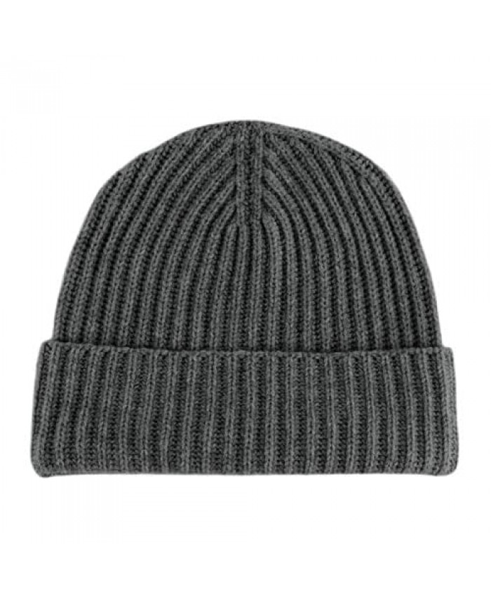 Love Cashmere Mens Ribbed 100% Cashmere Beanie Hat - Dark Gray - Made in Scotland RRP $180