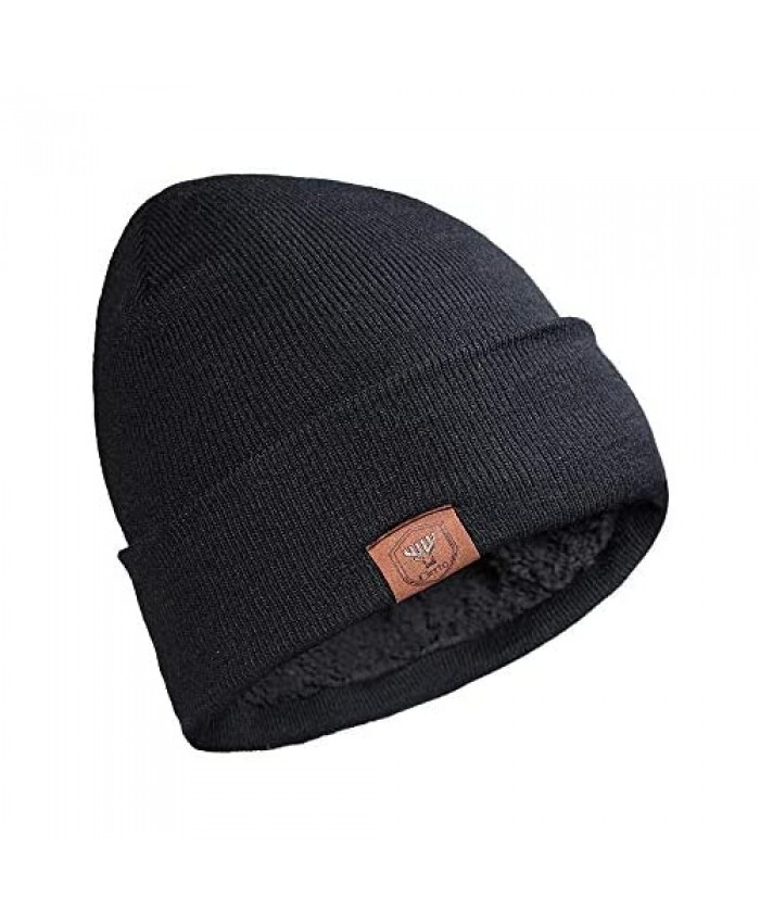 Winter Beanie Hat for Men and Women Cold Weather Windproof Thermal Knit Hat Lined with Fleece for Running Cycling and Ski
