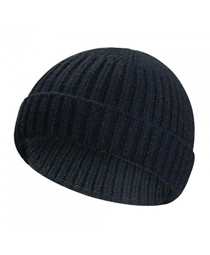 Wool Knit Trawler Beanie Hat Short Fisherman Skullcap Knit Cuff Beanie Cap for Men/Women Daily Wearing
