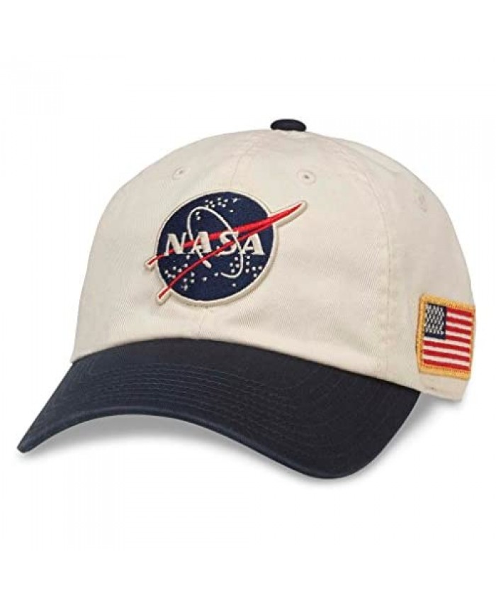 AMERICAN NEEDLE NASA United Slouch Baseball Dad Buckle Strap Hat (43570A-NASA) Ivory/Navy