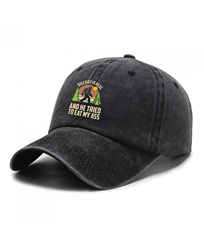 Bigfoot is Real and He Tried to Eat My Ass Baseball Cap Unisex Vintage Trucker Hat Adjustable Cowboy Hats for Mens Womens