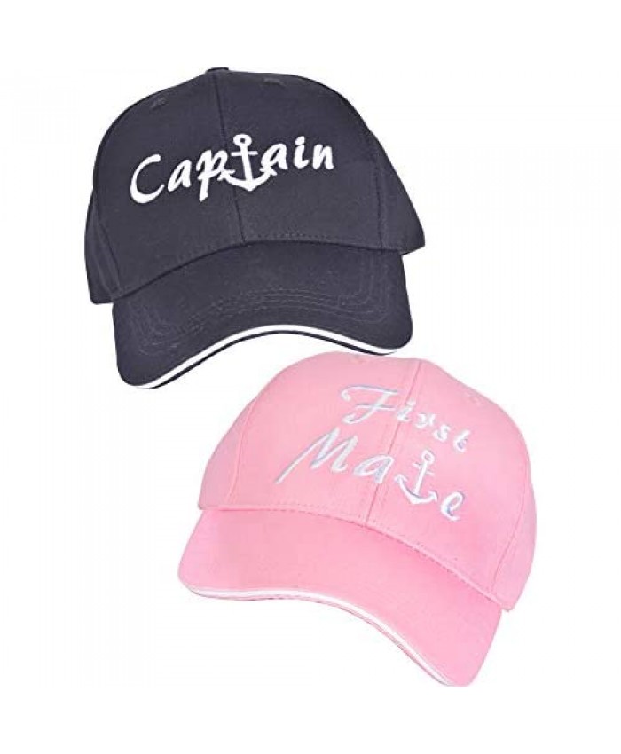 Captain & First Mate Hats| Baseball Caps Pack of 2| Nautical Marine Sailor Hats Black and Pink Matching Skipper Boating Baseball Caps Captains Hat for Boating