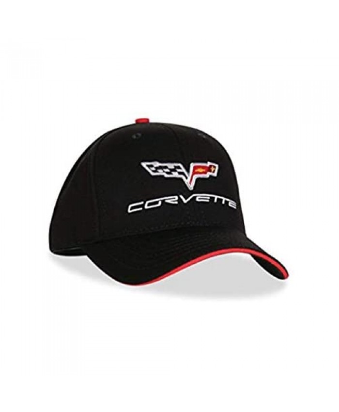 Health mall Hat Embroidered Logo Sports Baseball Cap Fit for C6 with Sporty Red Trim Motor Hat Baseball Hat Black Medium
