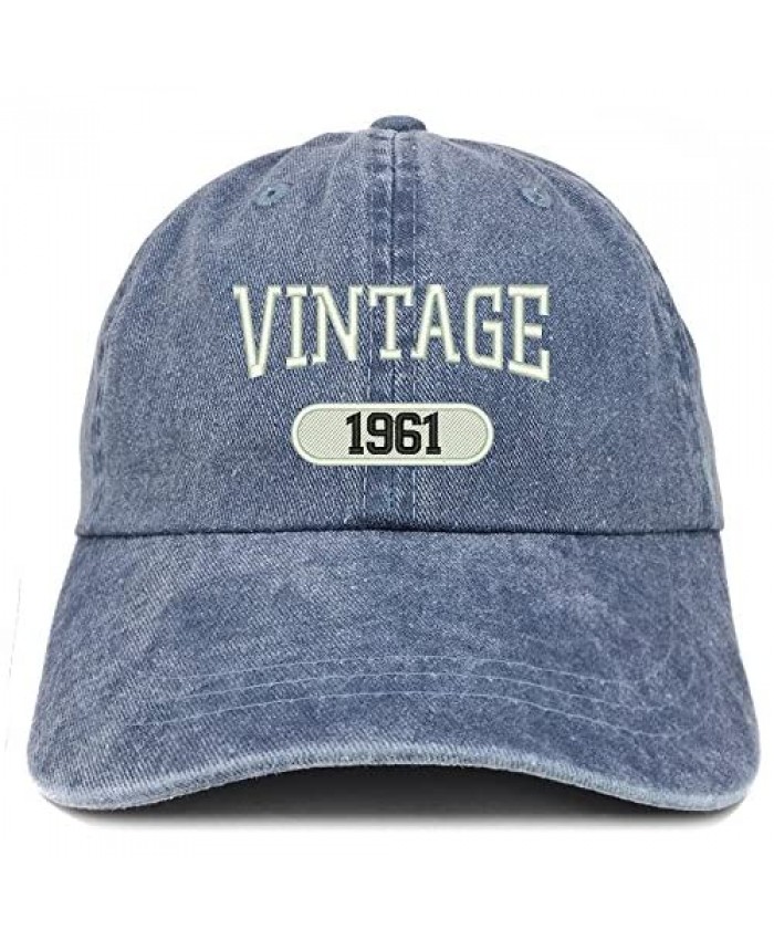 Trendy Apparel Shop Vintage 1961 Embroidered 60th Birthday Soft Crown Washed Cotton Cap