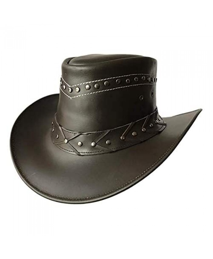 BRANDSLOCK Mens Classic Genuine Leather Western Style Down Under Cowboy Hat