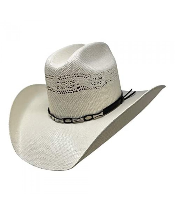 CHAPEAU TRIBE Bangora Straw Tan Western Cowboy Hat with Elastic Band Ventilation and Concho