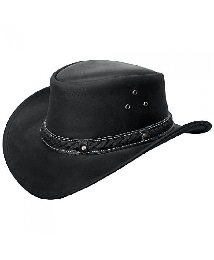 COV-VER Crushable Black Leather Australian Hat