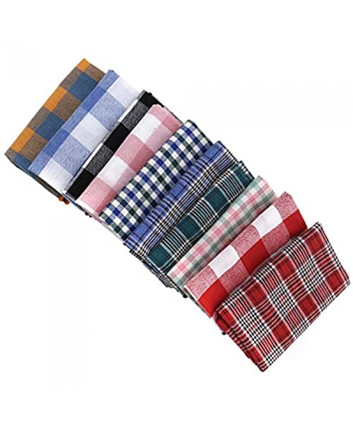 Creative-Idea 10pcs Men Assorted Color Cotton Pocket Square Handkerchief Hankie Set with Case for Formal Wear