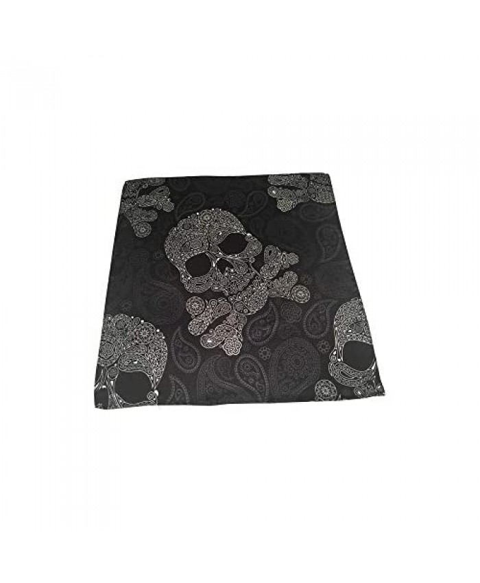 D&L Menswear Skull And Bones Black White Silk Pocket Square