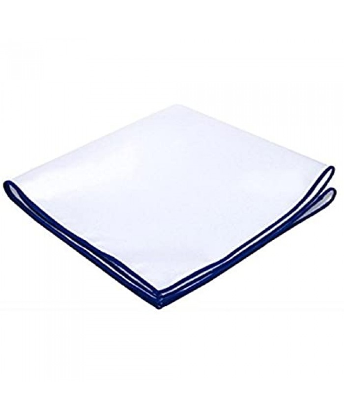 D&L Menswear White Linen Pocket Square with Royal Blue Embroidered Edge