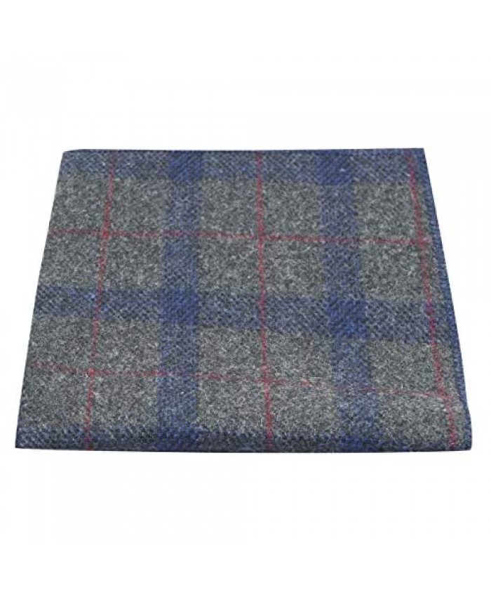 Grey & Blue Check Pocket Square Tweed Tartan Plaid