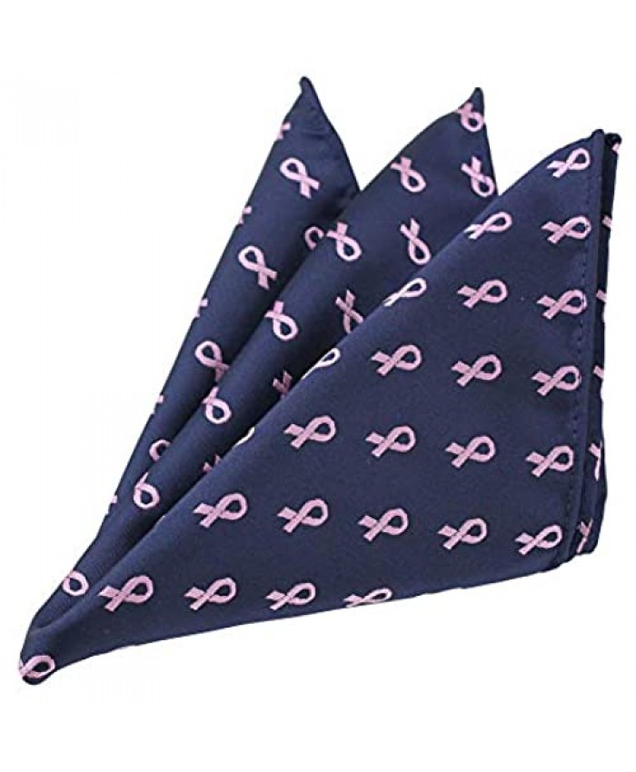 Jacob Alexander Men's Pink Ribbon Breast Cancer Awareness Pattern Pocket Square Handkerchief Hanky
