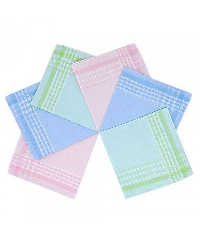 Ladies Cotton Assorted Color Handkerchiefs with Stripe for Bridal Wedding Women's Hankies for Embroidery