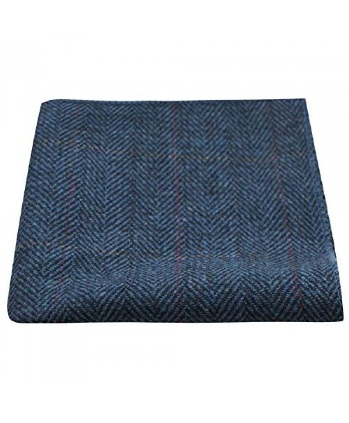 Luxury Herringbone Denim Blue Tweed Pocket Square Handkerchief
