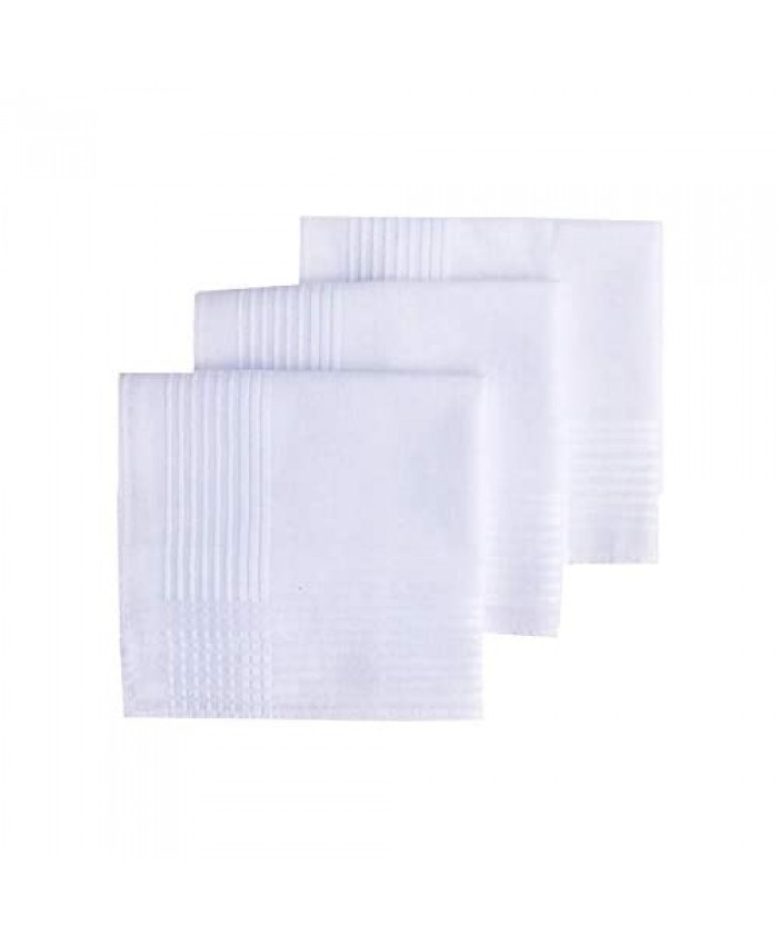 MemoryHanky 100% Cotton Mens Handkerchiefs White Woven Fashion Stripes