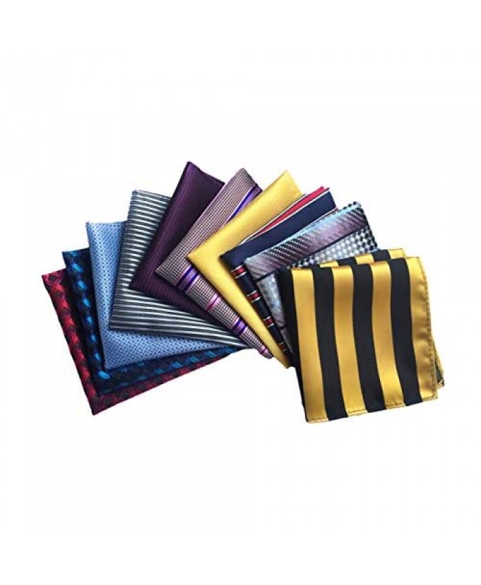 MENDENG Men's 10 Pack Mixed Color Striped Plaid Pocket Square Party Handkerchief
