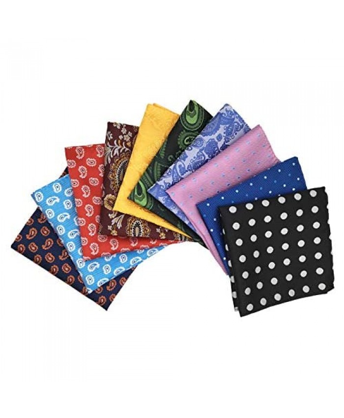 MENDENG Men's 10 Pack Polka Dot Paisley Assorted Pocket Square Silk Handkerchief