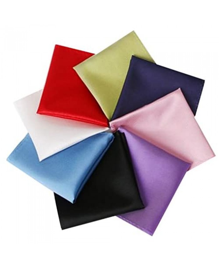 MENDENG Men's 8 Pack Solid Plain Assorted Pocket Square Party Handkerchief Set