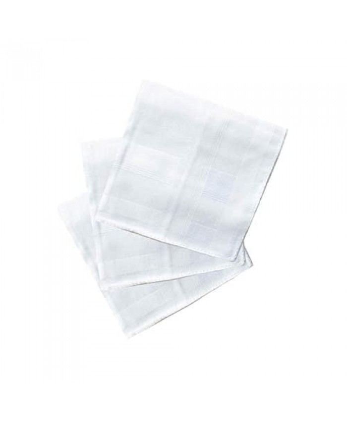 Men's Pure Cotton Classic 43cm White Handkerchiefs Hankies Hanky(HAKSB002A)