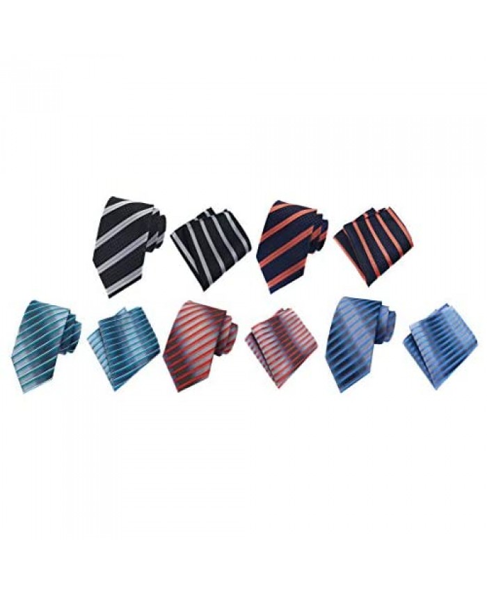 MOHSLEE Men's Lot 5PCS Plaid Striped Neck Ties & Pocket Square Handkerchiefs Set