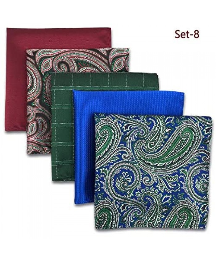 S&W SHLAX&WING 5 Pieces Mens Silk Pocket Square Handkerchiefs Set Fashion