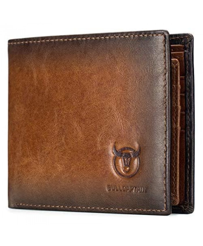 BULLCAPTAIN Wallets for Men with Double ID Window Slim Bifold Vintage Genuine Leather Front Pocket Wallet QB-05#3