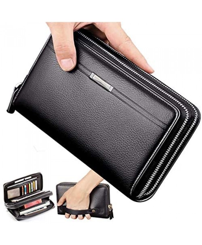 Cyber Sale Monday Deals Mens Long Leather Cellphone Clutch Wallet Purse for Men Large Travel Business Hand Bag Cell Phone Holster Card Holder Case Gift for Father Son Husband Boyfriend
