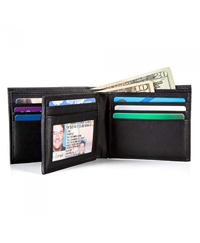 Extra Capacity Bifold Wallet for Men - RFID Blocking Genuine Leather Wallet