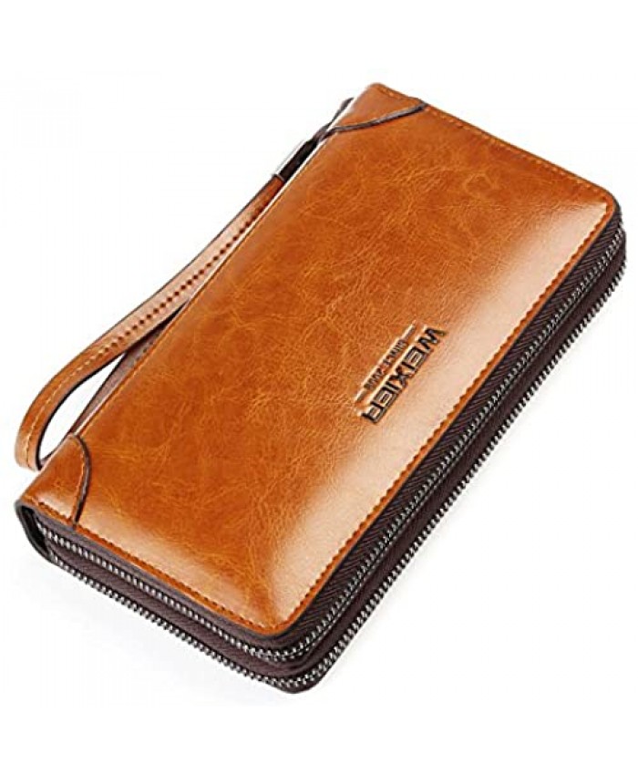Mens Clutch Bag Handbag Leather Zipper Long Wallet Business Large Hand Clutch Phone Holder