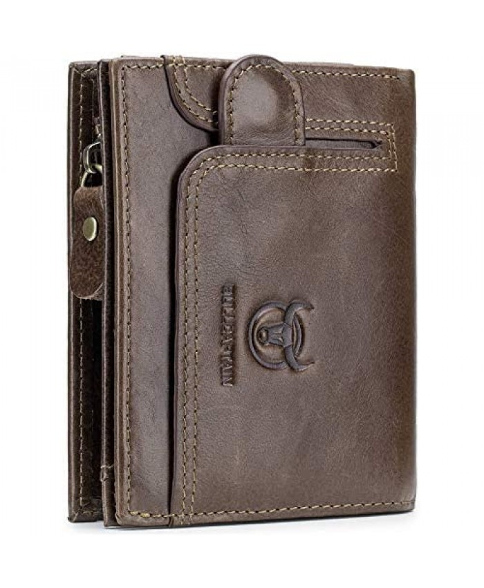 Mens RFID Blocking Wallet Leather Vintage Bifold Card Holder Purse with Zipper