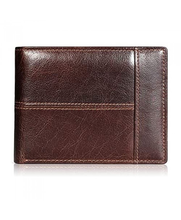 Mens Wallet Slim Genuine Leather RFID Thin Bifold Wallets For Men Minimalist Front Pocket ID Window 12 Card Holders Gift Box