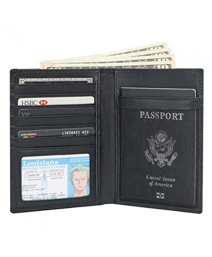 Polare Functional RFID Blocking Leather Passport Holder Travel Bifold Wallet For Men