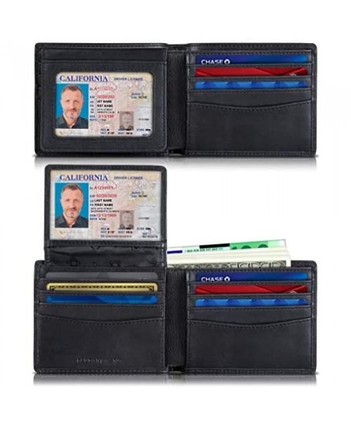 SERMAN BRANDS 2 ID Window Wallet for Men RFID Blocking Leather Bifold Top Flip Extra Capacity Travel Wallet