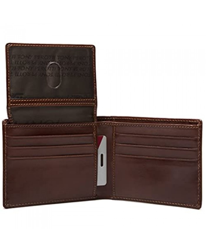Tony Perotti Italian Leather Classic Passcase Billfold Bifold Double Currency Gusset Wallet with ID Window Flap Cognac