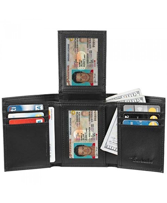 Travelambo RFID Leather Trifold Wallets for Men Credit Card Holder with ID Window