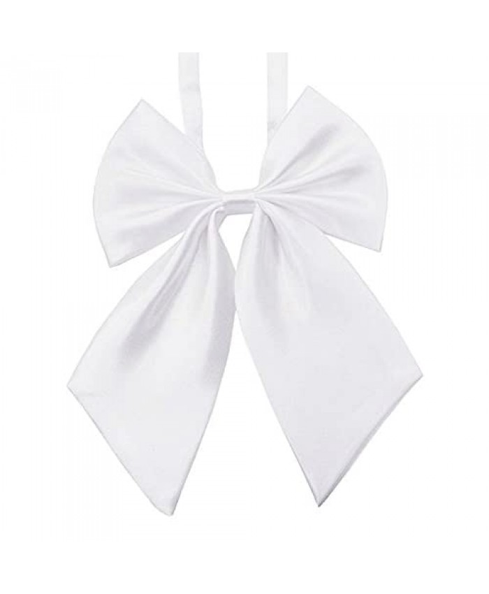 AKOAK Adjustable Pre-tied Bow Tie Solid Color Bowties for Women ties White