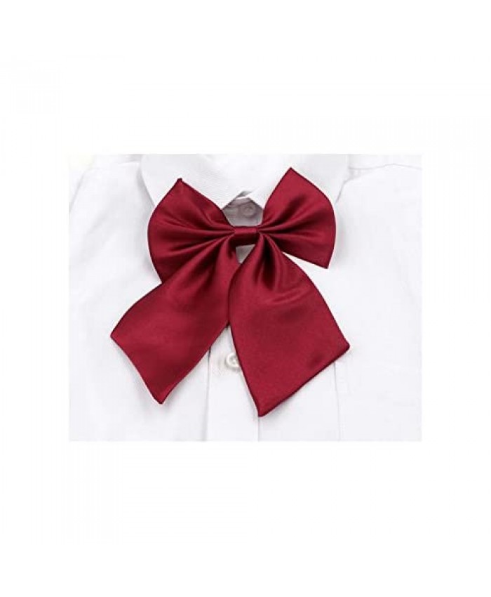 AKOAK Adjustable Pre-tied Bow Tie Solid Color Bowties for Women ties Wine Red