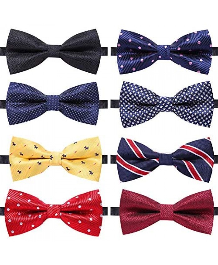 AUSKY 8 PACKS Elegant Adjustable Pre-tied bow ties for Men Boys in Different Colors（1&4&5&6&8Pack for option)